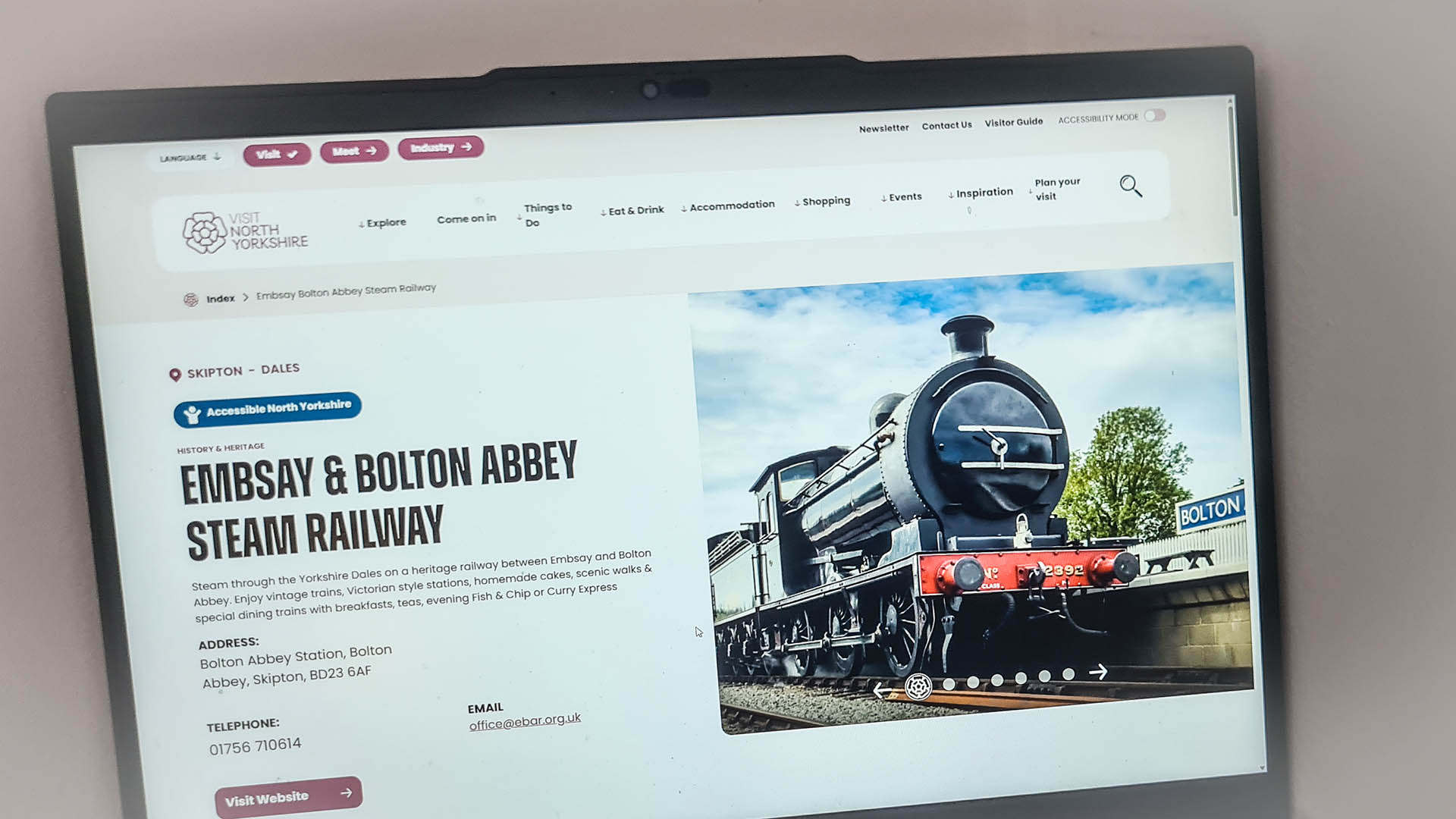 An example web profile on the Visit North Yorkshire website